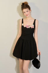 Black Floral Tulle Suspender Dress